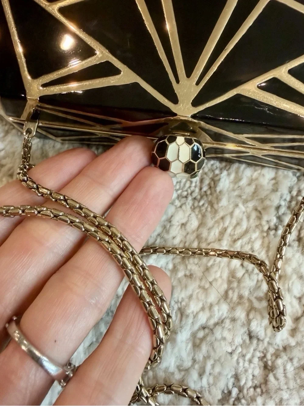 Bvlgari Serpenti Enamel Black & Gold Metal Chain Clutch Bag